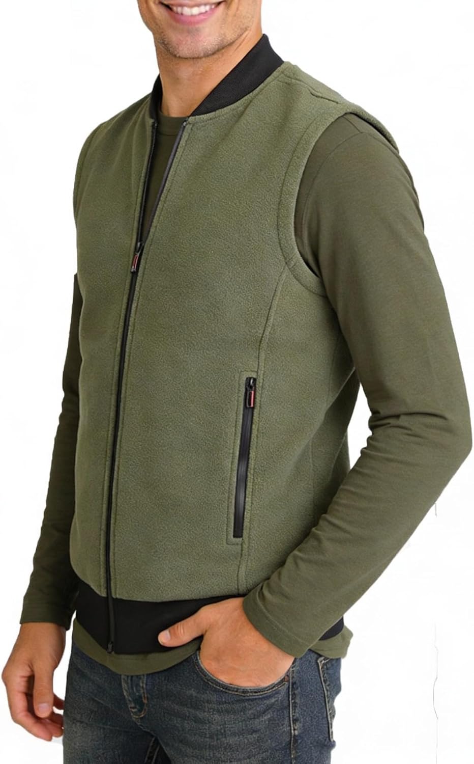 Mans Fleece Vest Full-Zip Outerwear Lightweight Sleeveless Jacket With Zipper Pockets
