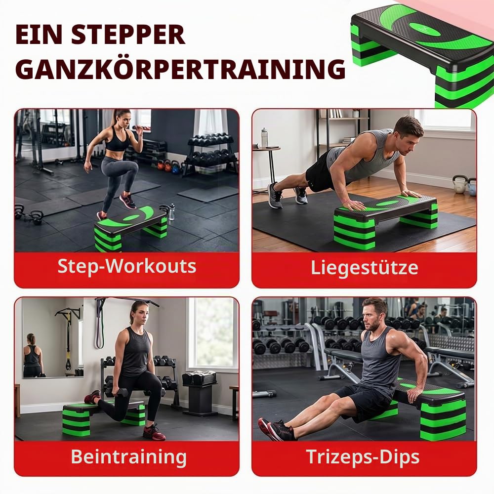 MAXSTRENGTH Fitness-Stepper für Training, 5-fach höhenverstellbar, 10 cm, 15 cm, 20 cm, 25 cm, 30 cm, rutschfeste Trittfläche für Aerobic-Übungen, Ausdauer, Cardio, Yoga, Routinen