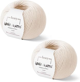 2-er-Pack Kaschmir- und extrafeine Merinowolle zum Stricken, Lana Gatto Vip Line, 100 gr., 400 mt, (Naturalweiss - 1001, 2)
