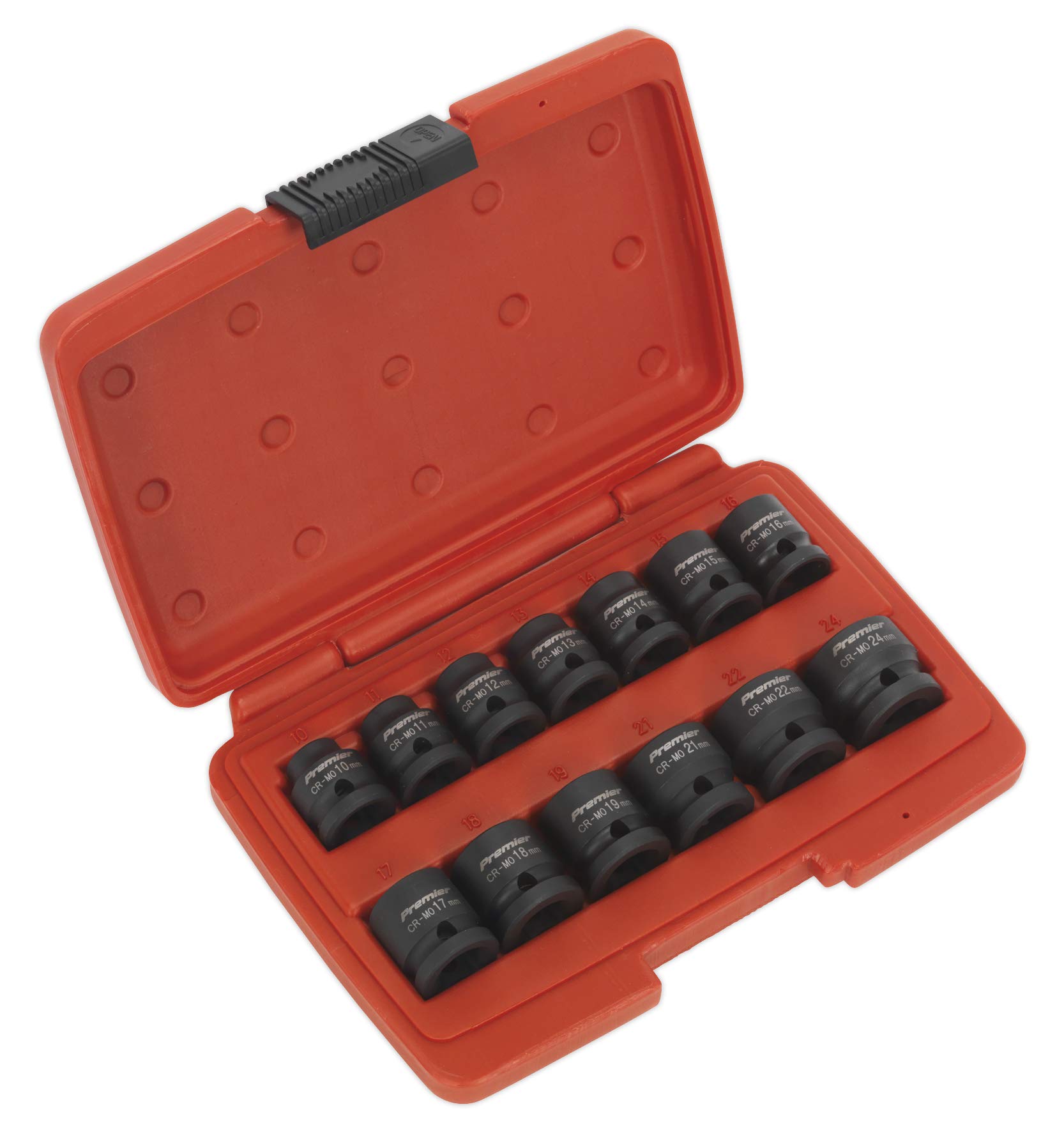 Sealey Air Impact Low Profile Stubby Socket Set 13 Piece 1/2"" D Metric 10-24mm