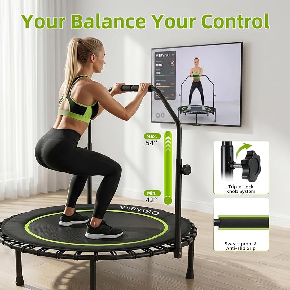 40/46/50 Bungee Rebounder Trampoline for Adults, 460LBS Low Impact Quiet Foldable Mini Trampoline, Easy Assembly Indoor Fitness Rebounder with Handle for Whole-Body Workout