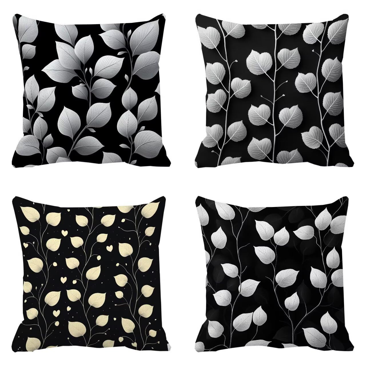 Coussin canape noir feuille pour amenager un coin detente sur la terrasse du jardin