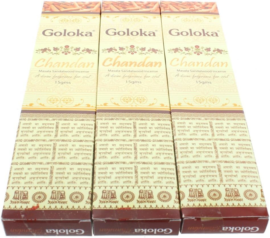 GOLOKAChandan Masala Sandalwood Incense - Bundle of 3 Packs