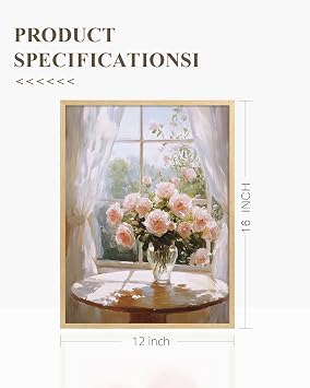 VIYYIEA Metal Framed Canvas Wall Art, Bedroom Pink Floral Decor, Sunlit Roses by Window Painting, Coquette Room Romantic Girly Cottagecore Farmhouse Decor, 12x16inch