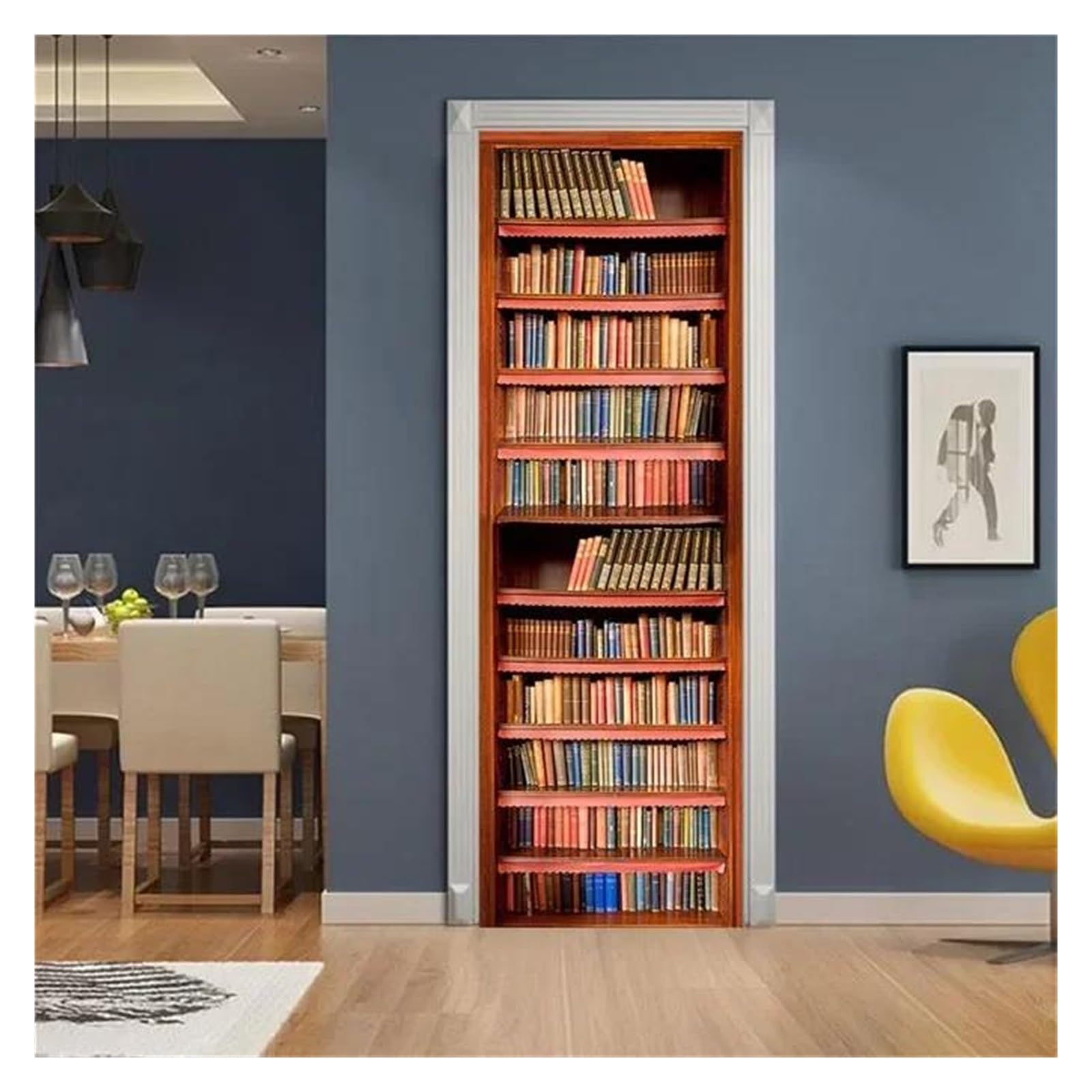 Sticker porte 3D bibliothèque vinyle lavable et repositionnable