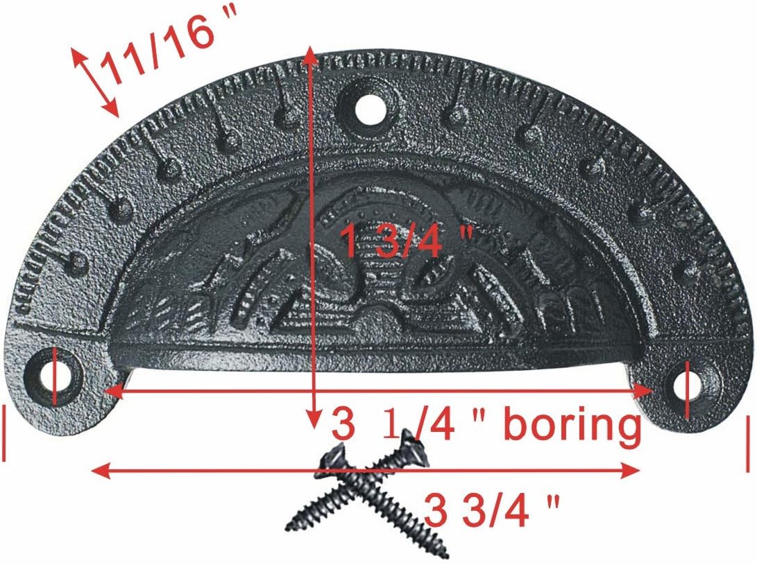 Renovators Supply Manufacturing Cabinet Pulls 3-3/4 In. Black Cast Iron Drawer Cup Bin Pulls With Mounting Hardware Pack Of 6