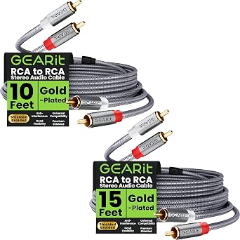 GEARit RCA Cable 10FT Bundle RCA Cable 15FT, 2RCA Male to 2RCA Male Stereo Audio Shielded Braided Stereo for Home Theater, HDTV, Amplifiers, Hi-Fi Systems, Car Audio, Speakers