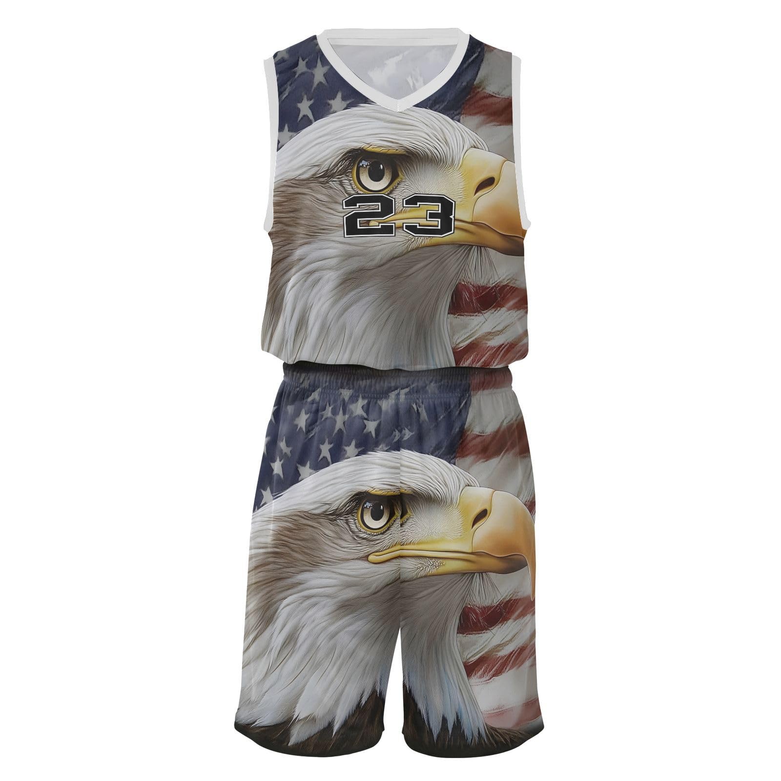FLildon Us Flag Bald Eagle Boys Basketball Jersey Set Tank Top Shorts Tracksuit Sport Training Suit for Kids, M