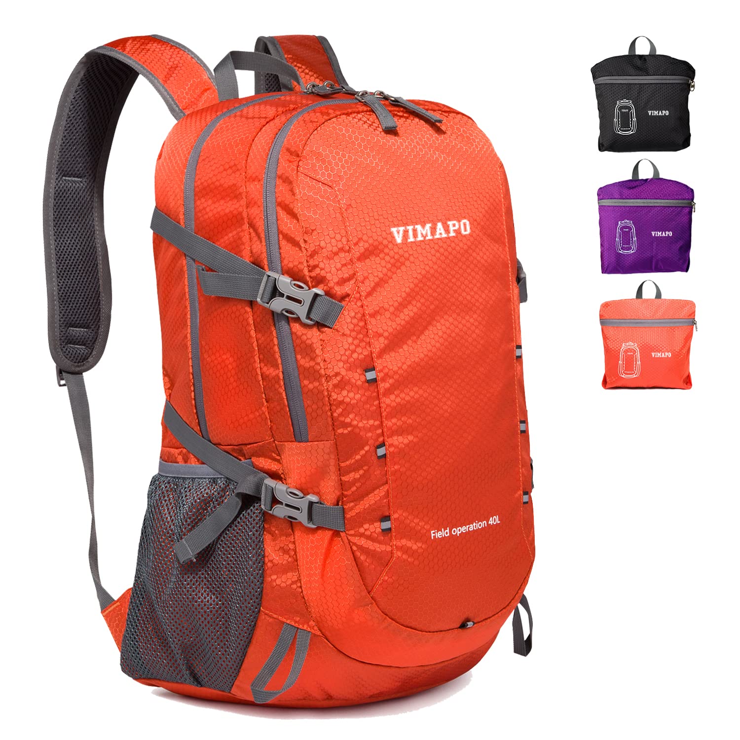 Orange 40L Lightweight Foldable Hiking Backpack Ripstop  display picture 3
