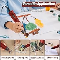 Vista 6 de Mini pistola de calor de 350 W, 2 ajustes de temperatura 392 °F y 662 °F, herramienta de pistola de aire caliente de calor rápido con 2 boquillas