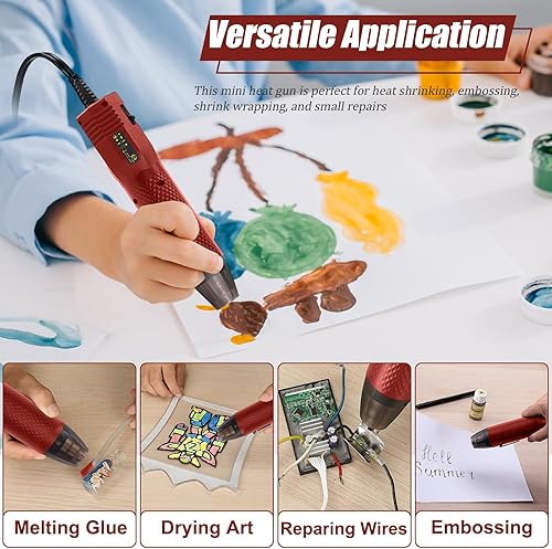 Miniatura 6 de Mini pistola de calor de 350 W, 2 ajustes de temperatura 392 F y 662 F, herramienta de pistola de aire caliente de calor rápido con 2 boquillas