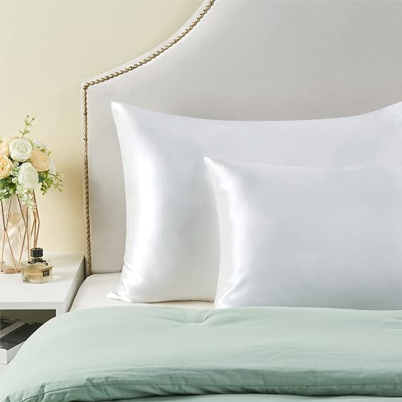 BEDELITE Zipper Satin Pillowcases, Standard Size 20x26, White, Set of 2 | Similar to Silk Pillow Cases, Soft and Smooth Satin Pillow Case for Hair and Skin, Reduces Friction, Gift for Women and Men