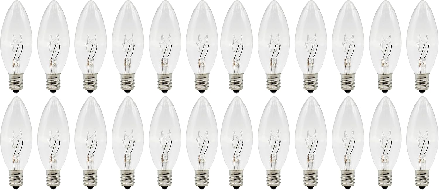 Creative Hobbies Replacement Incandescent Light Bulbs for Electric Candle Lamps, Window Candles, & Chandeliers - 5 Watt Candelabra, Clear, Steady Burning, 120v 5w Bulb - Pack of 12