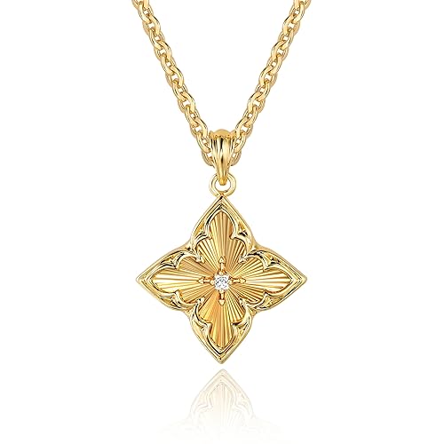 Fettero Gold Clover Necklace for Women Dainty 14K Gold Plated CZ Pendant Necklace Adjustable Chain Choker Charm Colorful Clover Pendant Lucky Necklaces for Women Jewelry - Gold