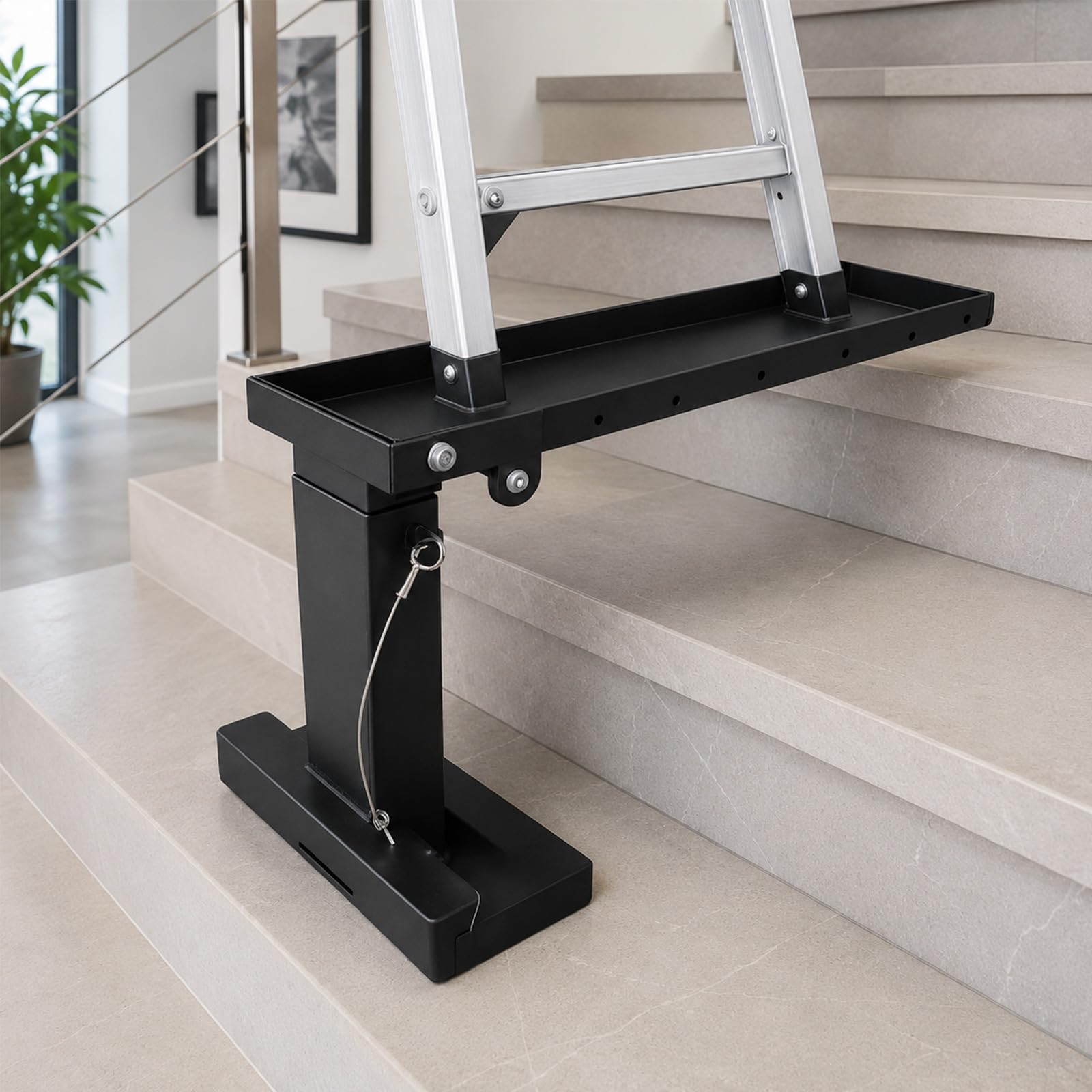 Składane przedłużenie drabiny, regulowana wysokość 30-46 cm, wykonana z wysokiej jakości stali, na schody z matą antypoślizgową, przedłużenie drabiny do ustawiania drabiny, nośność 350 kg