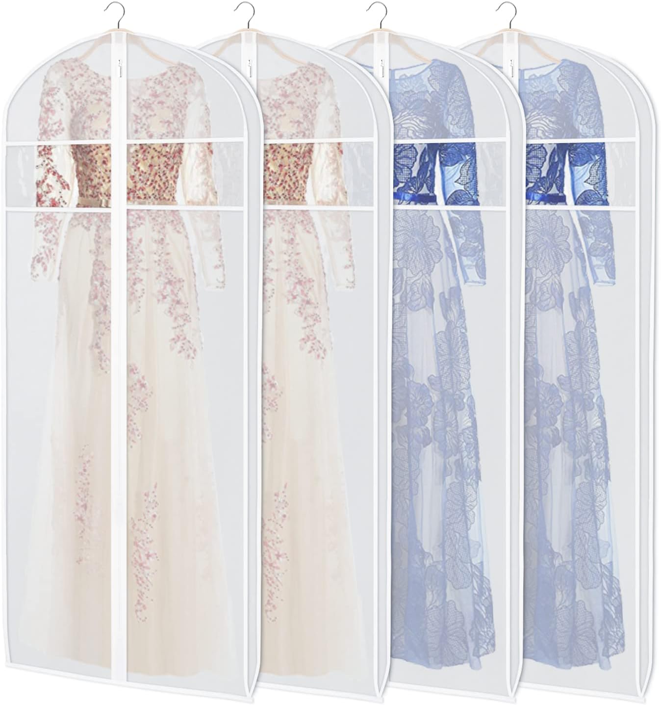 Dress Bags for Gowns Long 72-inch Garment Bags for Long Dresses Clear Dress Protector Bag with 3" Gusset and Full Length Zipper for Dresses, Fur Coat Gown Closet Storage（Set of 4）