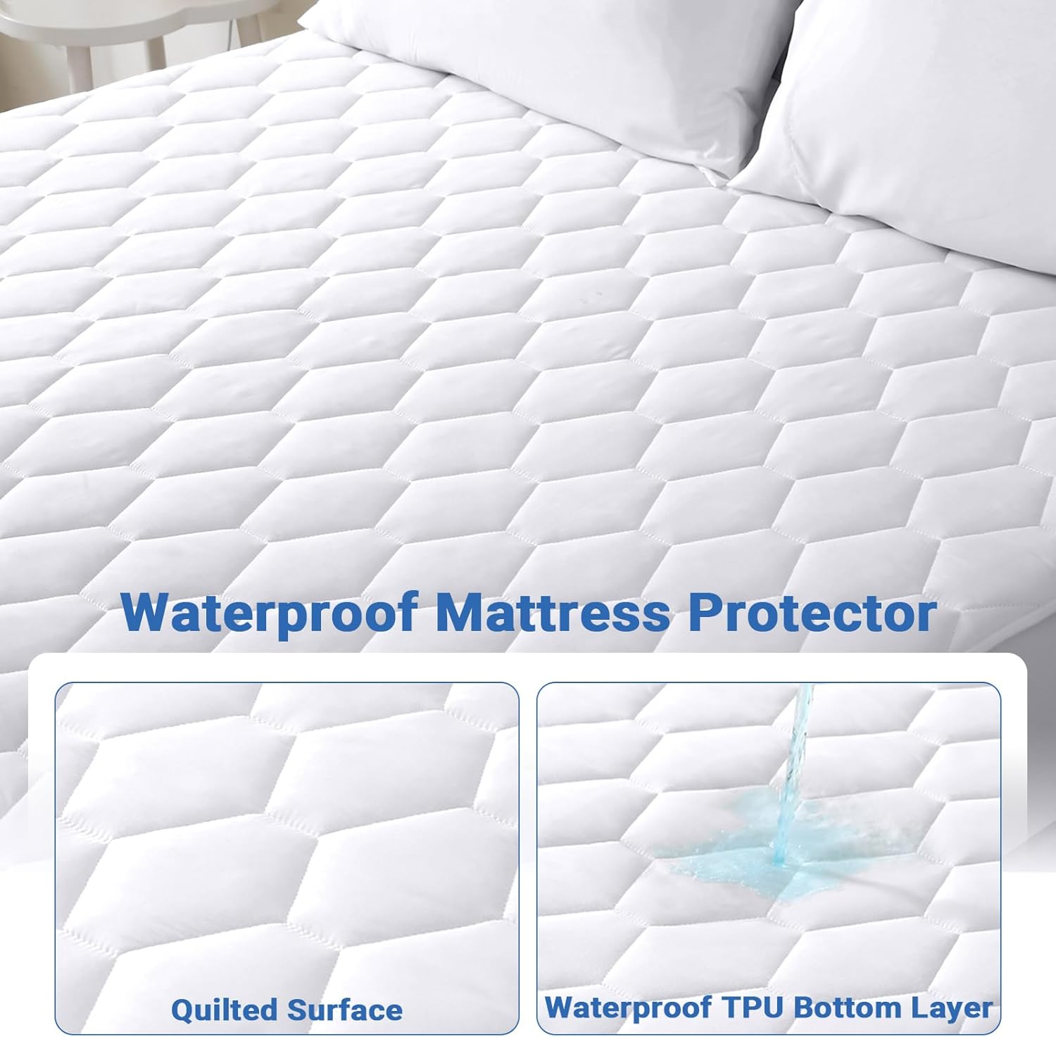 MUXHOMO 2 Pack Queen Mattress Protector, 100% Waterproof Quilted Mattress Cover Queen Size Bed, Noiseless Soft & Cooling Mattress Pad Cover, Deep Pocket 6"-21", White