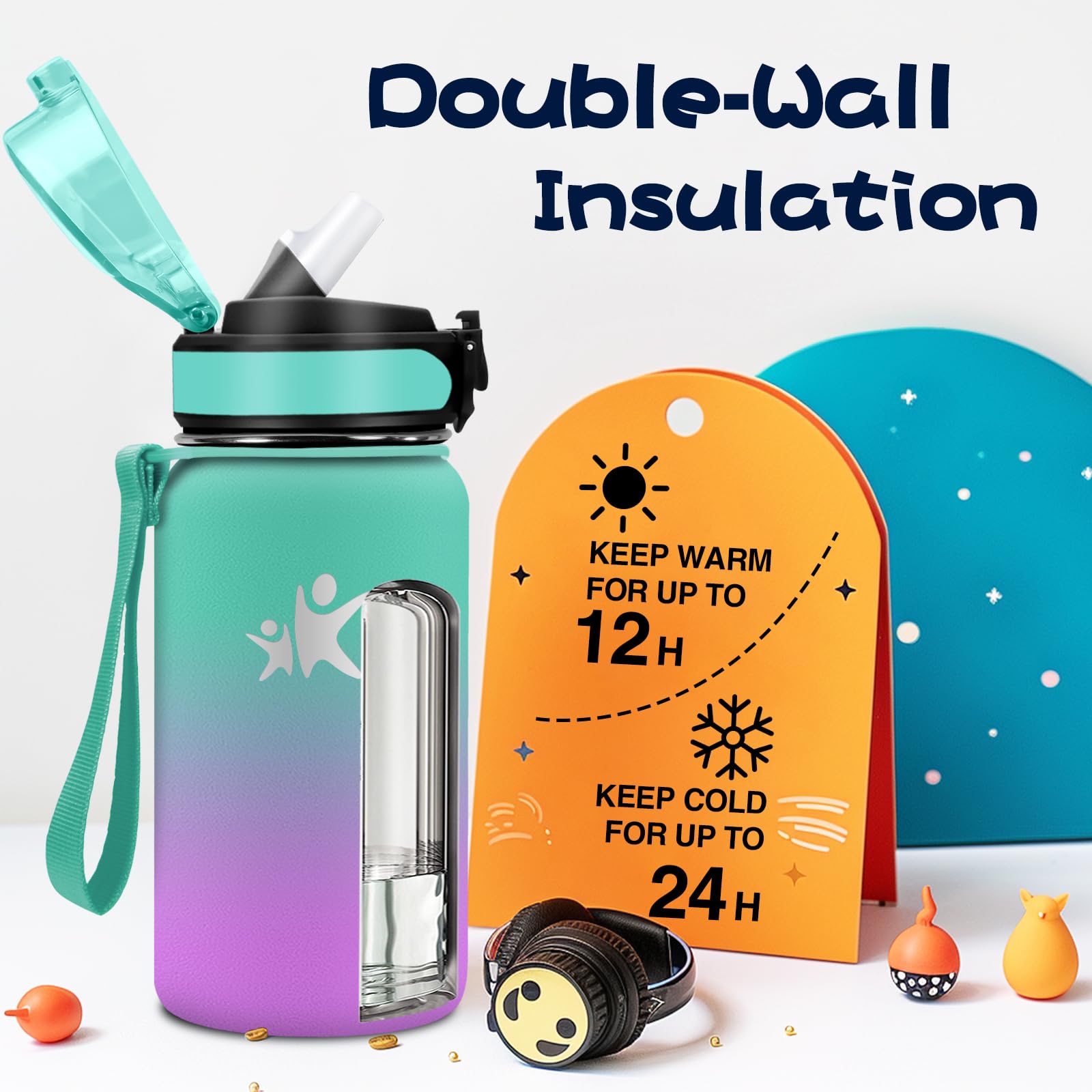 KollyKolla Bottiglia Termica 500ml, Borraccia con Cannuccia, senza BPA, Borraccia Termica a Prova di Perdite, Doppia Parete, Bottiglia Termica per Ragazzi, Ragazze, Palestra, Outdoor, l'école