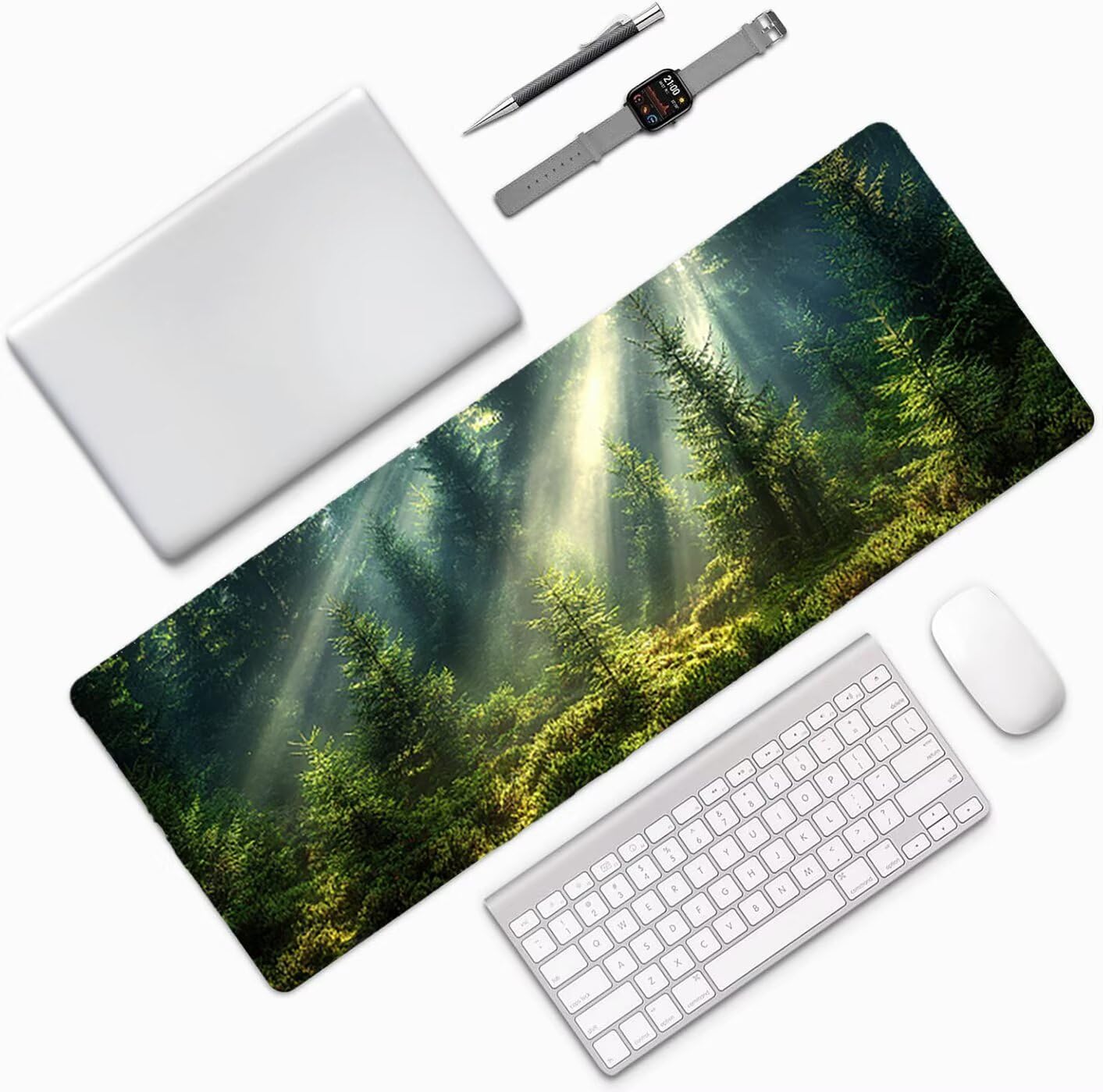 Lpfieonn Wald Großes Schreibtischunterlage, XXL Schreibtischunterlagen, Landschaft XXL Wasserdicht Gaming Mousepad mit Vernähter Rand und Rutschfeste Gummibasis, für Laptop/Hause/Büro 120x60cm PF-2583