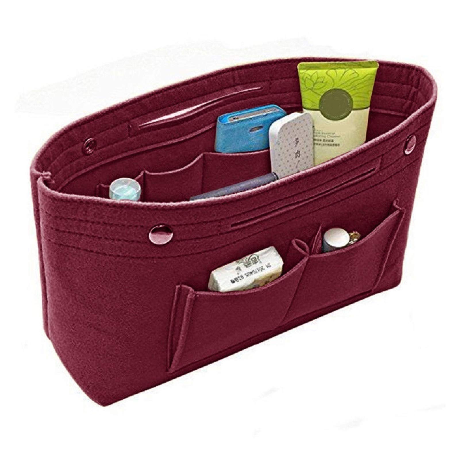 Insert Bag for Handbag Women Insert Handbag Organiser Purse Felt Liner Organizer Bag Tidy Travel Bag Organiser (Color : Burgundy)