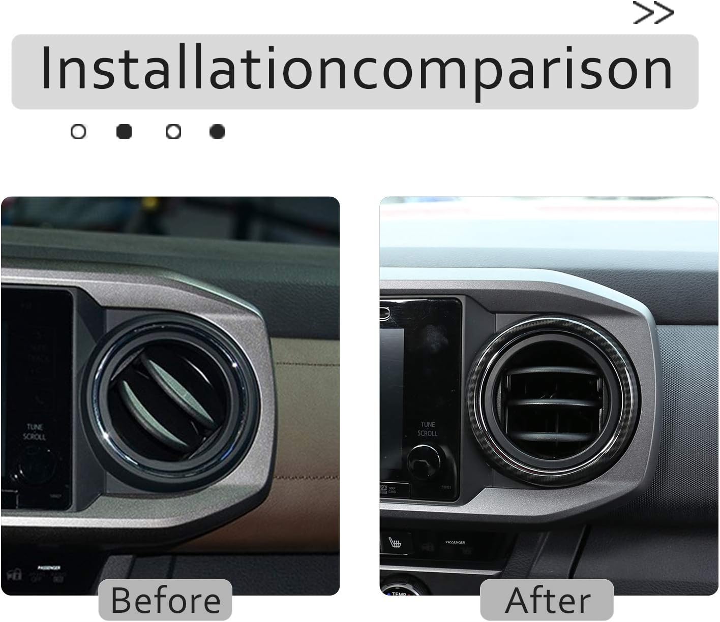 Car ABS Inner Central Console Air Conditioning Vent Rings Frame Cover Trim Car Accessories Compatible with Toyota Tacoma 2016 2017 2018 2019 2020 2021 2022 2023 (Black Carbon Fiber)