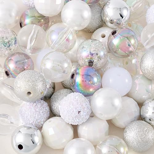 Miniatura 8 de Craftdady 60 cuentas redondas acrílicas de 0.787 pulgadas, 12 estilos de cuentas gruesas de chicle, cuentas focales gruesas, cuentas espaciadoras