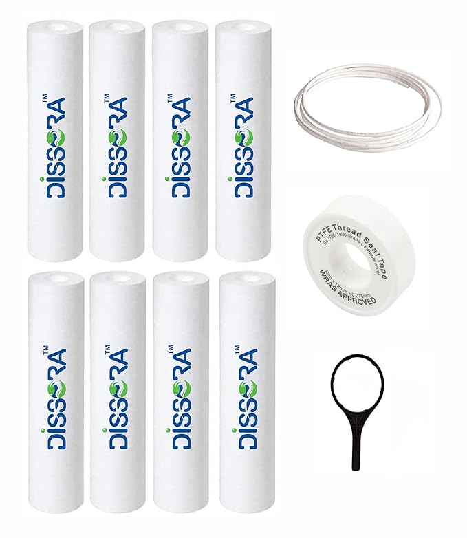 Dissora PP Spun Pre Filter Candle 10 Inch 5 Micron, Suitable for All Brands RO UV UF, 110 gm Premium Filter, Pack of 8