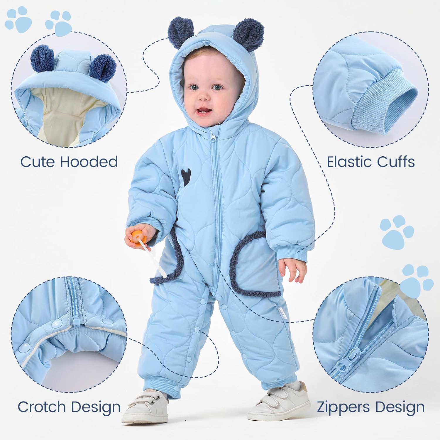 JiAmy Baby Bear Snowsuit Baby Winter Clothes Hooded Newborn Winter Coat Toddler Boy Girl Clothes - Image 3