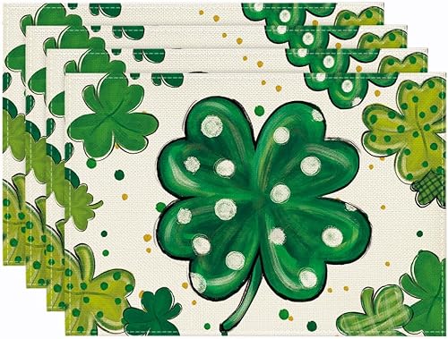 Miniatura 1 de Artoid Mode Dot Shamrock Luck of The Irish St. Patrick's Day - Juego de 4 manteles individuales de 12 x 18 pulgadas para decoración de fiestas,