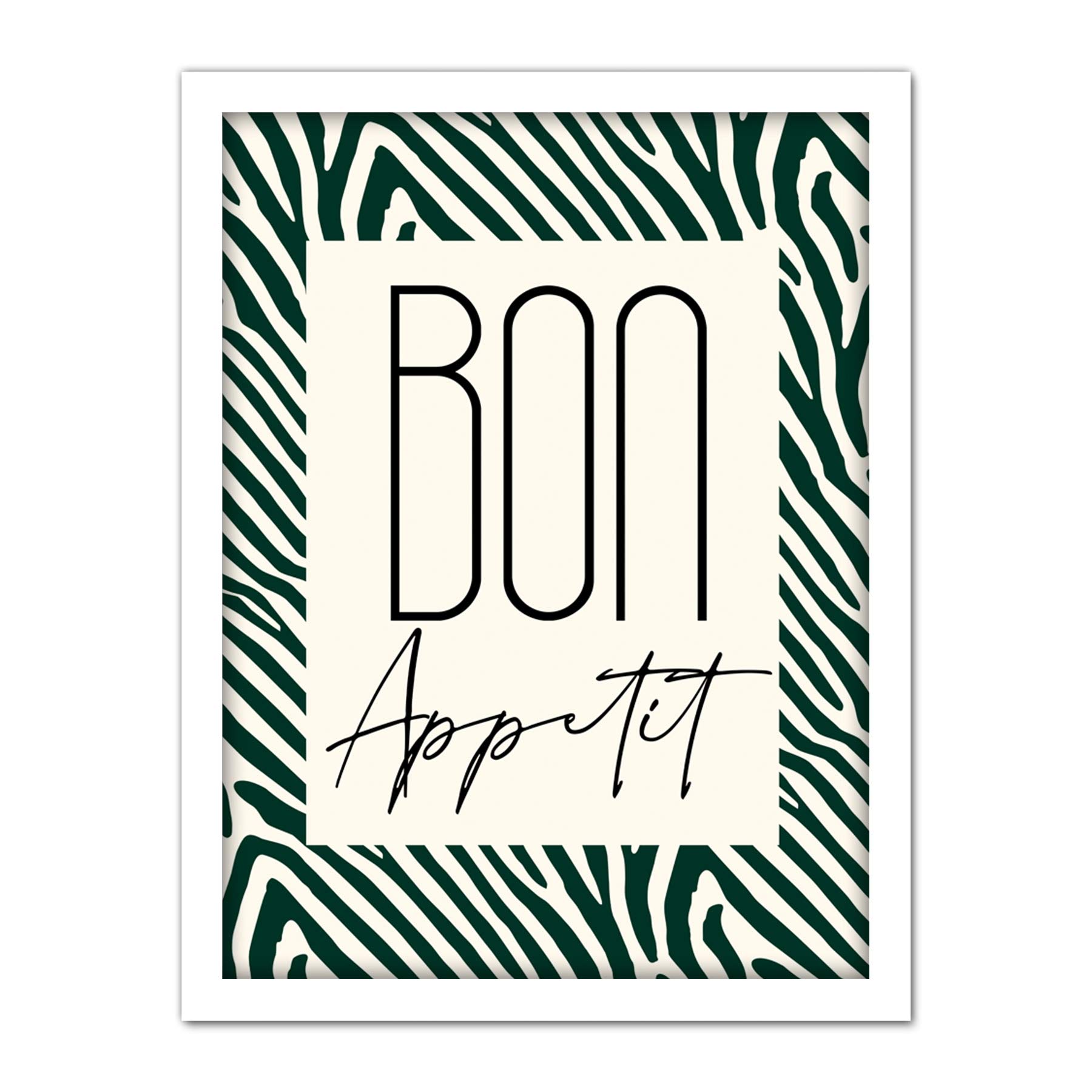 Wee Blue Coo Kitchen Zebra Bon Appetit Typography Artwork Framed Wall Art Print 18X24 Inch