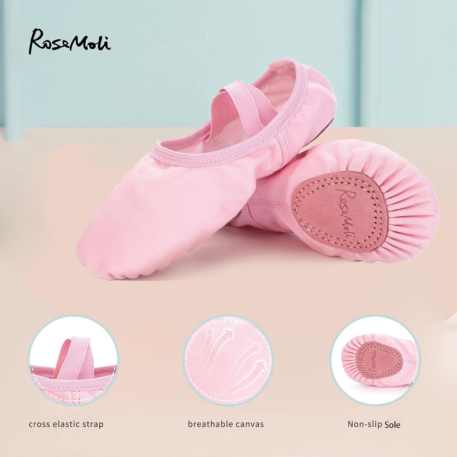 RoseMoli Canvas Ballet Slippers Flats for Girls/Toddlers/Kids/Women, Yoga Practice Shoes for Dancing image 5
