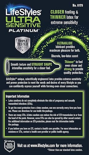 Miniatura 6 de Lifestyles Paquete de condones platino ultra sensibles con una elegante funda de bolsillo plateada condones de látex ultrafinos de alta calidad 12