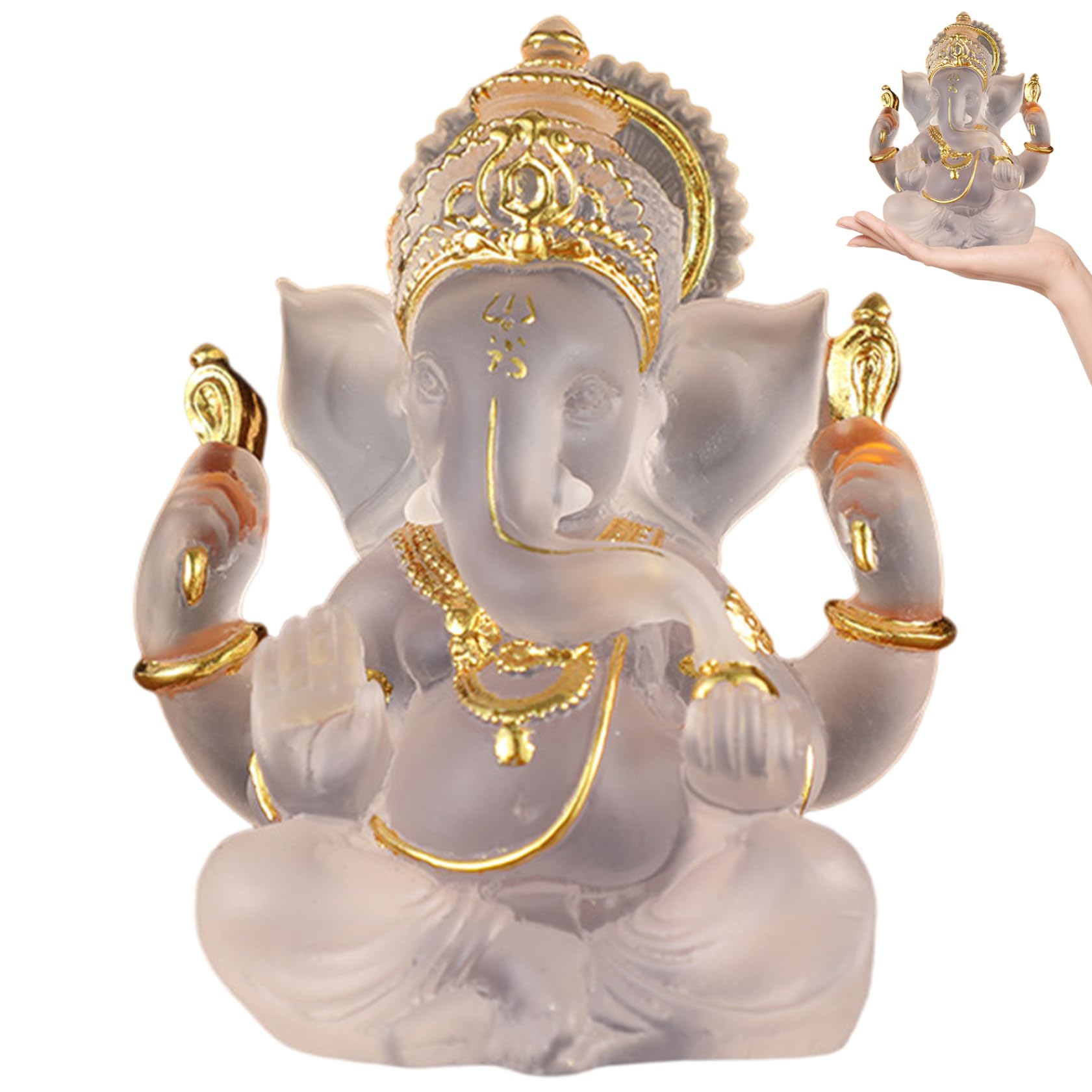 Statue d'éléphant Ganesh transparente de 5,5 pouces, l'éclat de la pureté