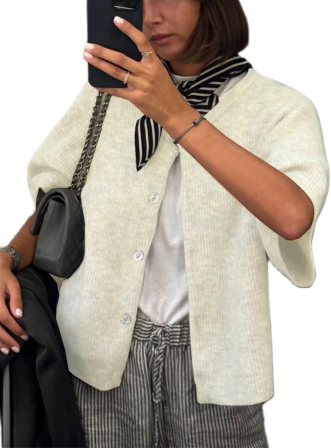Women Knitted Crop Cardigan Shirt Short Sleeve Button Down Ribbed Knit Crop Top Y2k Girls Outwear Top Tee Shirt