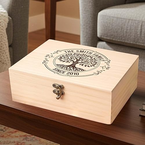 Miniatura 8 de Caja de madera personalizada de nogalpino, caja de madera de memoria familiar grabada personalizada, nogal grande con iniciales, cajas decorativas