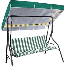 LED Lighted Patio Swing Canopy Replacement Top Waterproof LED Porch Swing Canopy Cover 2-3 Seat Shade Awning Covers for Garden Outdoor Yard Park65 x 45 Inch,Brown
