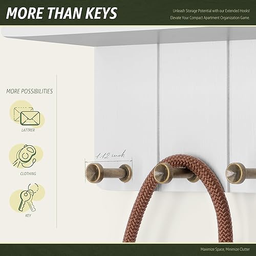 Miniatura 4 de Rebee Vision Soporte pequeño para llaves de pared, decoración estética de habitación con 4 ganchos de estudio y mini estante flotante, ideal para