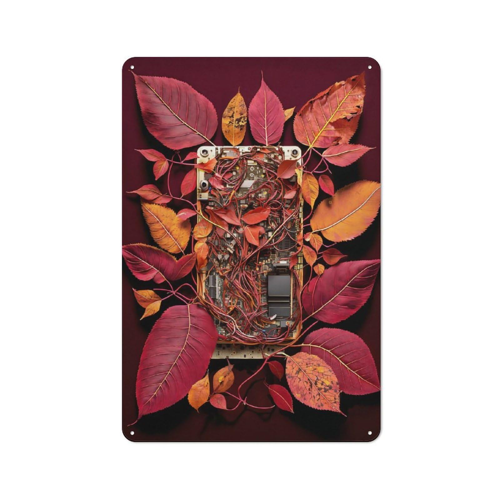 Junmoney Style-2 Vintage Tin Wall Sign 30X20cm Featuring Digital Foliage Fusion, Room Wall Plaque For Flat, Dorm Room, Lounge Or Cafe
