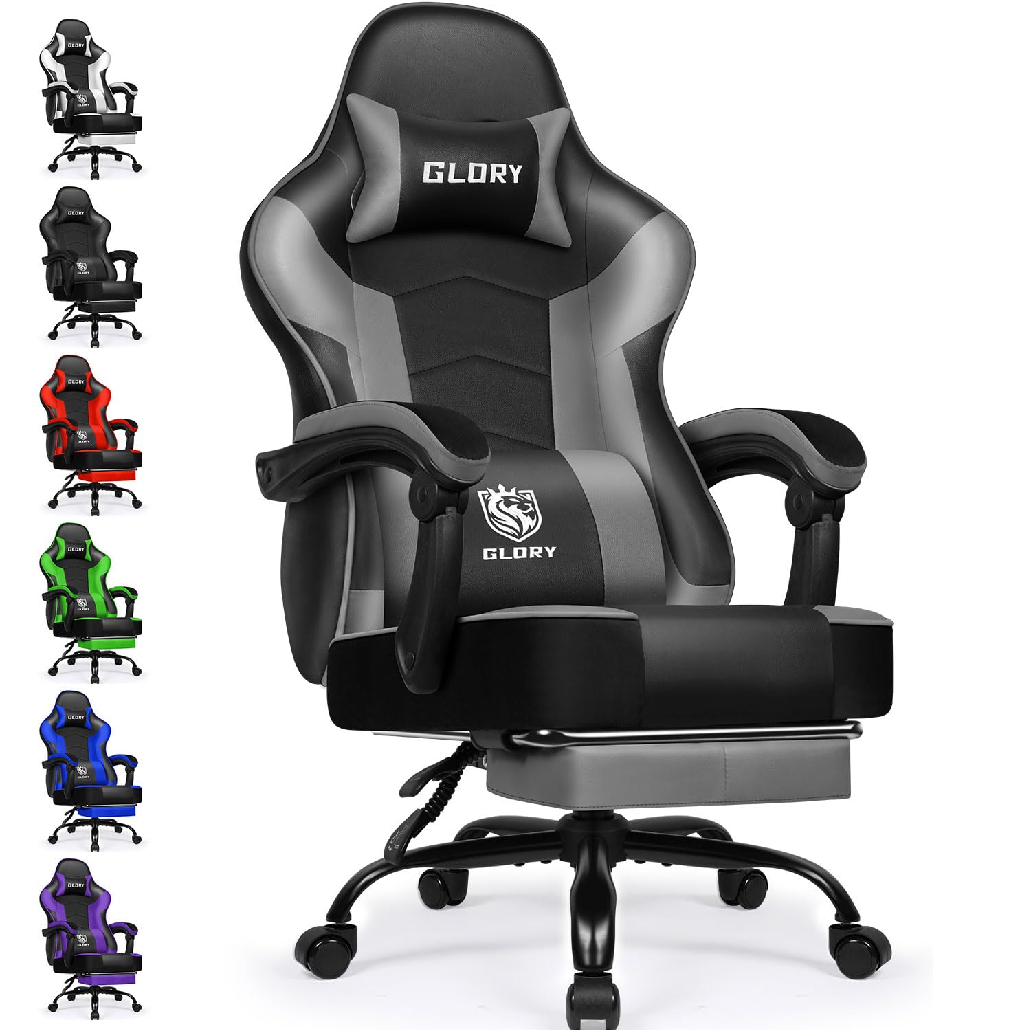 minnouat Gaming Stuhl Ergonomischer mit Fußstütze, Gamer Stuhl 150 kg Belastbarkeit, Gaming Chair Bürostuhl aus Kunstleder