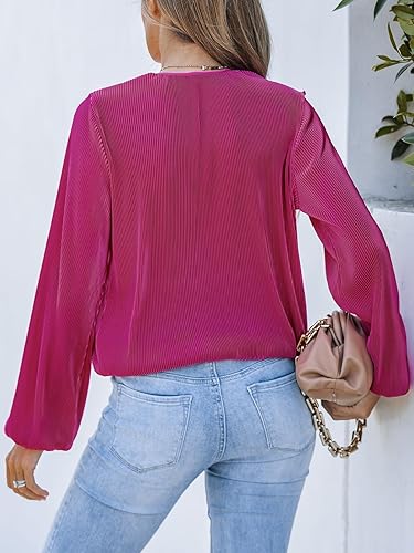 Miniatura 5 de CUPSHE Tops de Terciopelo con Cuello en V Envolvente Elegantes Casuales de Manga Larga Blusas de Trabajo de Negocios Camisas de Ajuste Holgado