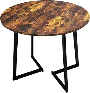 VINGLI Round Dining Table for 4, 35in Modern Dining Room Table with Cross Leg, Rustic Brown Wooden Kitchen Table, Space-Saving, Small Space Circle Dinette for Home, Kitchen, Apartment