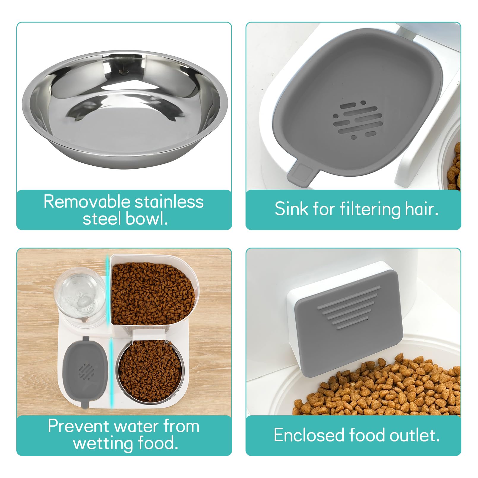 Fhiny Gravity Cat Feeder and Water Dispenser, 2 in 1 Automatic Pet Waterer Detachable Stainless Steel Food Bowls Set Pet Food Storage for Small Dog Puppy Cat Kitten Pet Easy Clean (Grey): Style A Grey-Metal Bowl