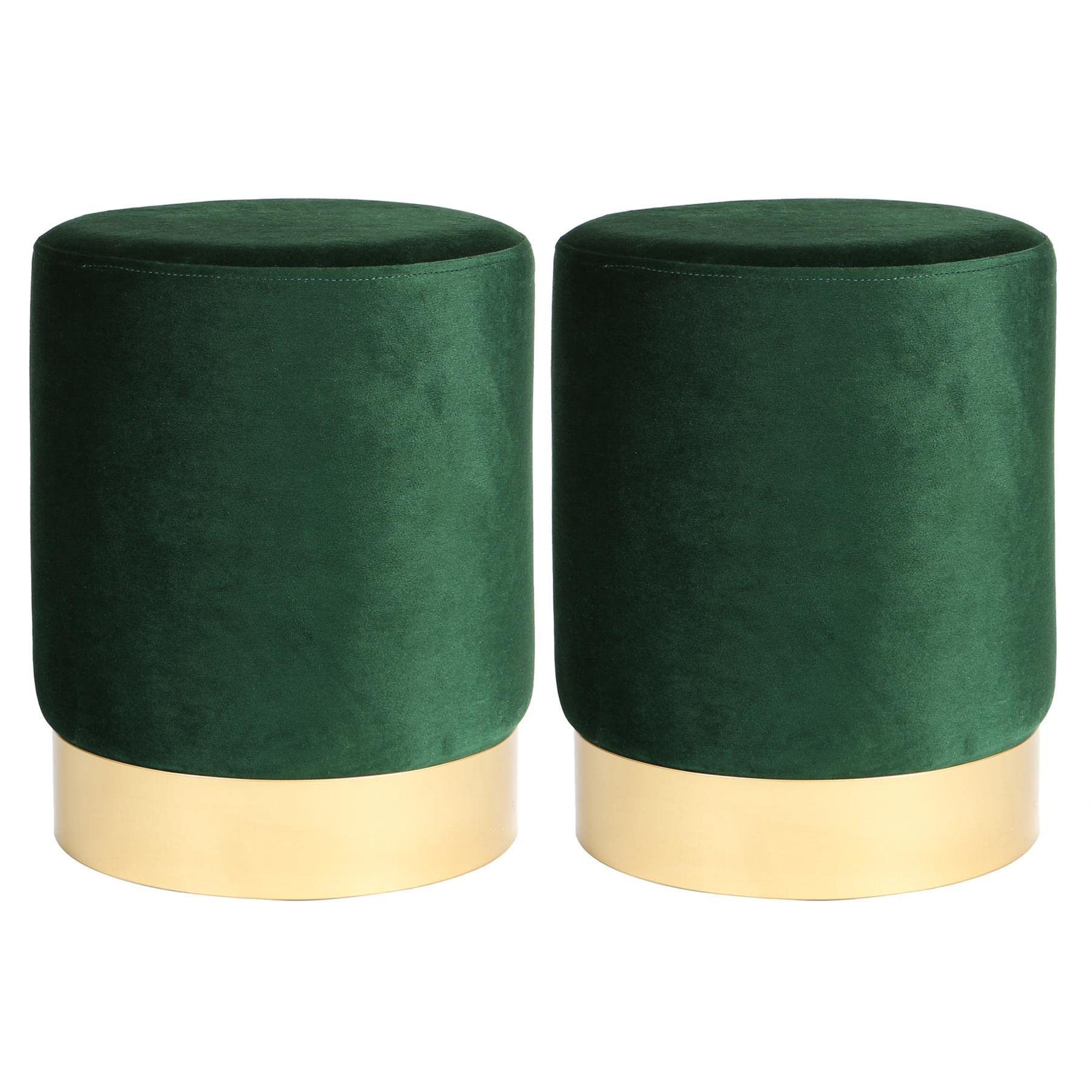 Harbour Housewares Round Velvet Pouffes - Luxe Living Room Bedroom Dressing Table Accent Footstool - 29 x 36cm - Green — image 1
