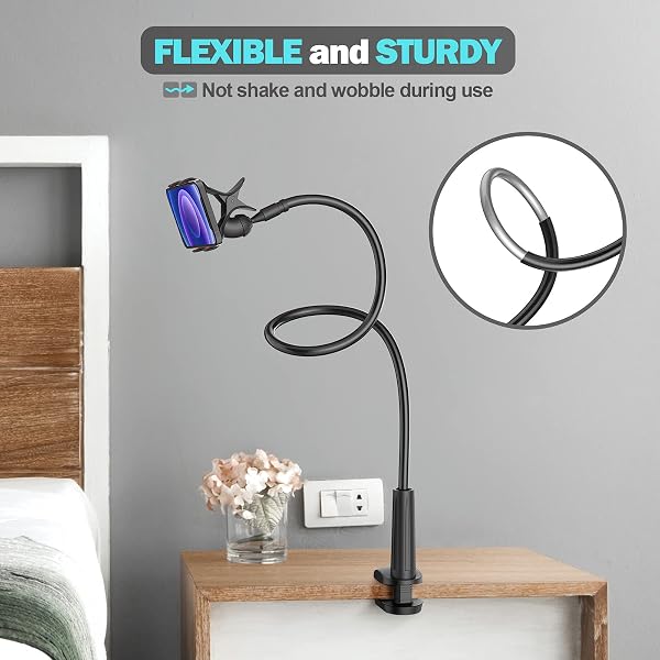 Gooseneck Phone Holder for Bed, Flexible Lazy Arm Cell Phone Stand Holder 360 Adjustable Clamp Bracket Mount Desk for iPhone 14 Pro Max Plus 13 12 Pro Max Mini 11 Pro Xs XR X 8 Samsung S22 S21 - 2