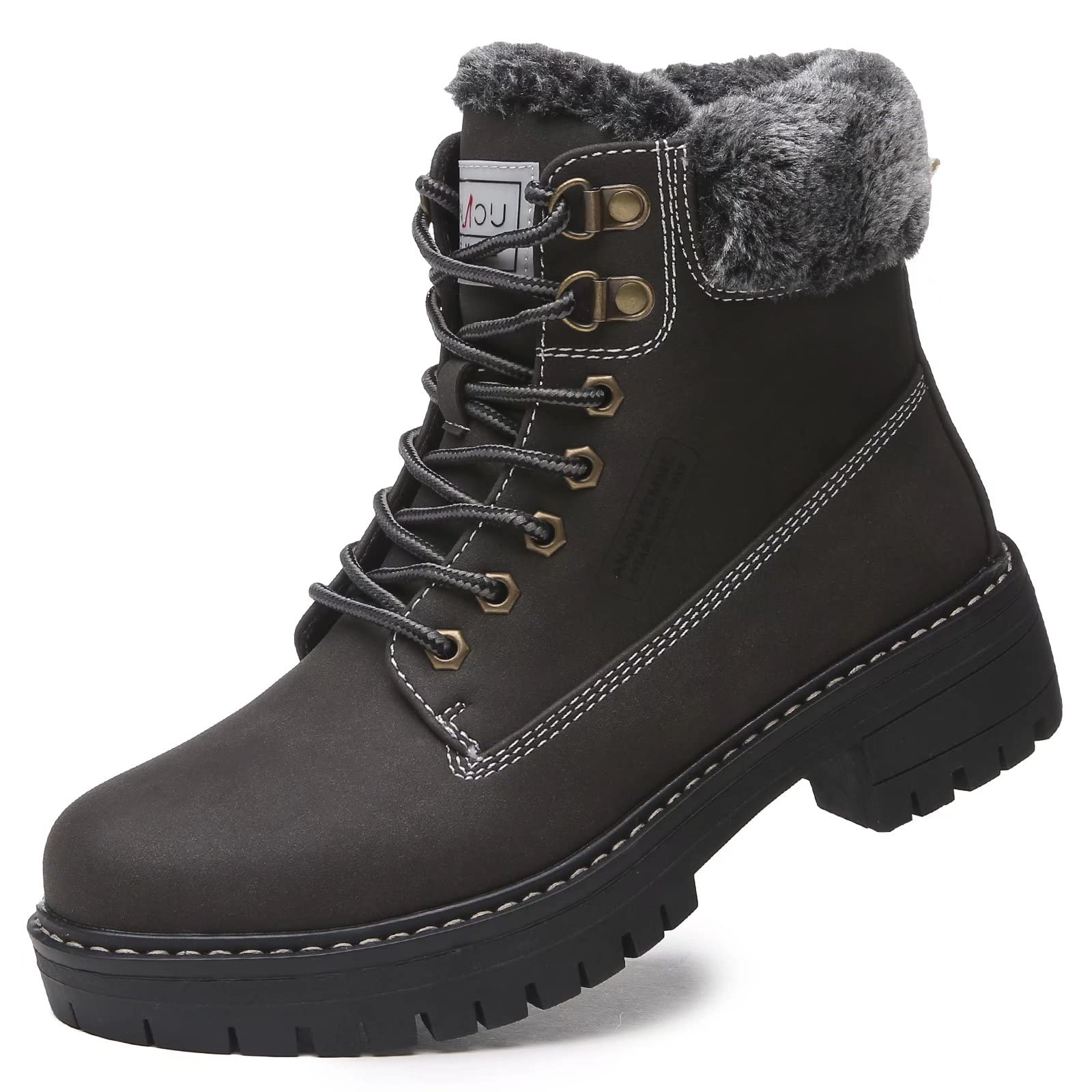 ANJOUFEMME Work Winter Hiking Boots For Women - Womens Snow Outdoor Casual Lace up Ankle Boots Waterproof Lightweight Warm Backpacking Walking Hiking