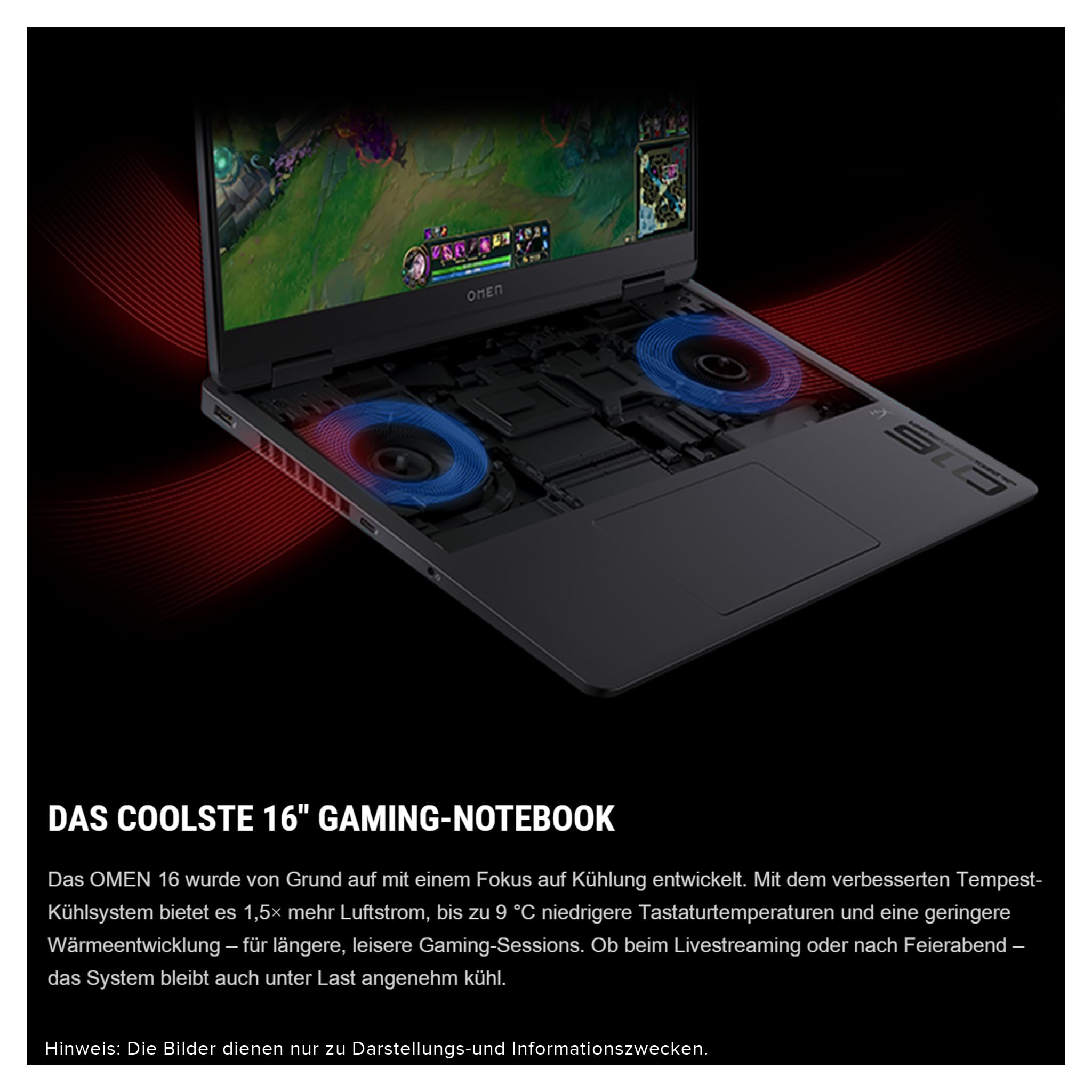 HP Omen 16 Gaming Laptop, AMD Ryzen 9 8940HX, 64 GB DDR5 RAM, 1 TB PCIe SSD, 16" FHD (1920x1200) IPS 144Hz Display, Nvidia Geforce RTX 5070, Deutsches Tastatur, Windows 11 Pro, Shadow Black