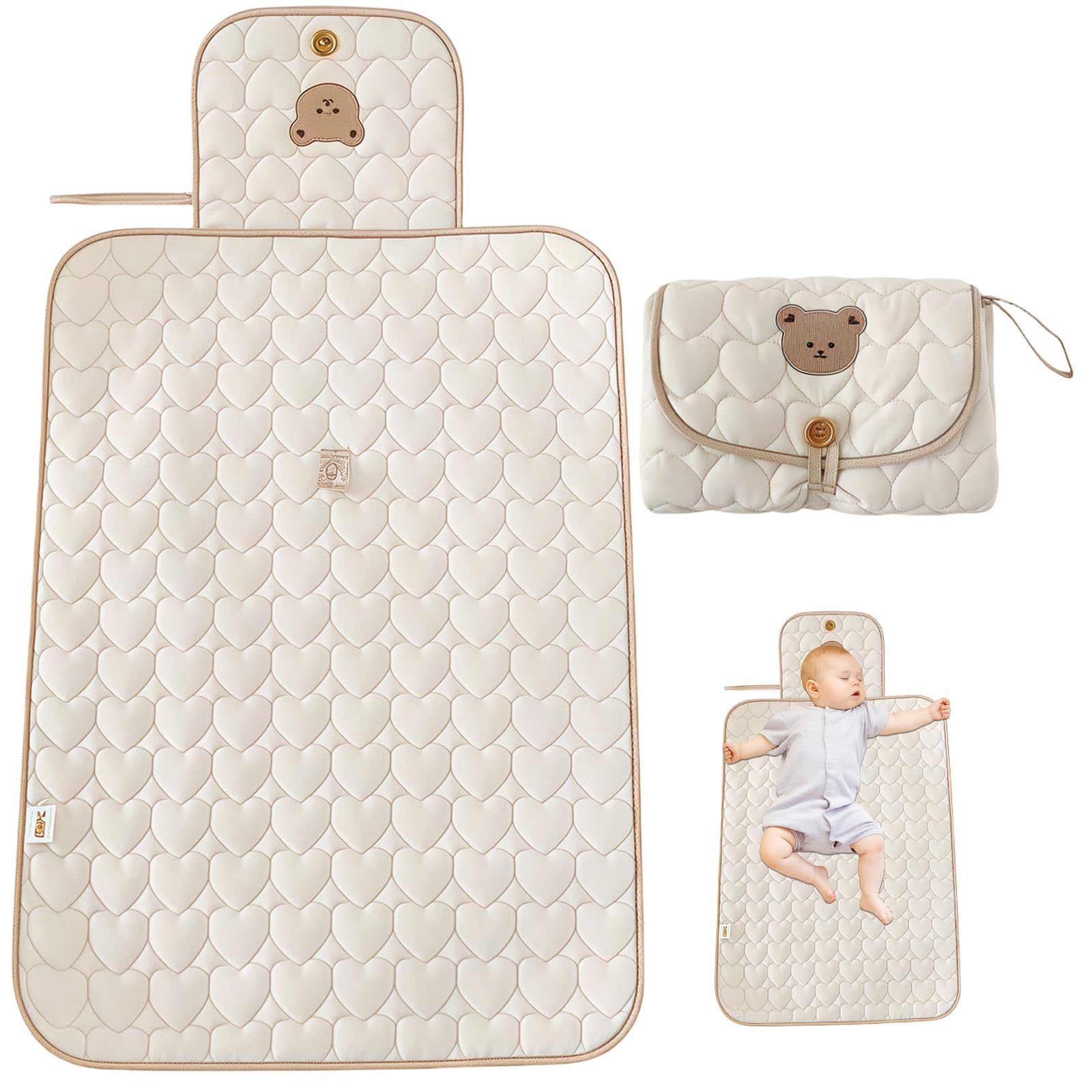 1PC Travel Changing Mats Baby, Portable Changing Mats Baby, White Baby Portable Bear Diaper Foldable Changing Mat Lightweight Change Mat for Toddlers Newborns, Baby Gift Essentials (Bear)
