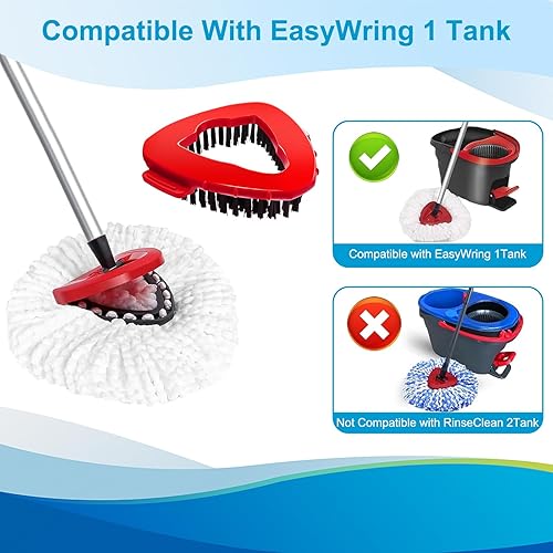 Miniatura 2 de Cabezal giratorio y cepillo de repuesto compatible con el sistema O Cedar EasyWring de 1 tanque, 4 repuestos de trapeador de microfibra, 1 cepillo