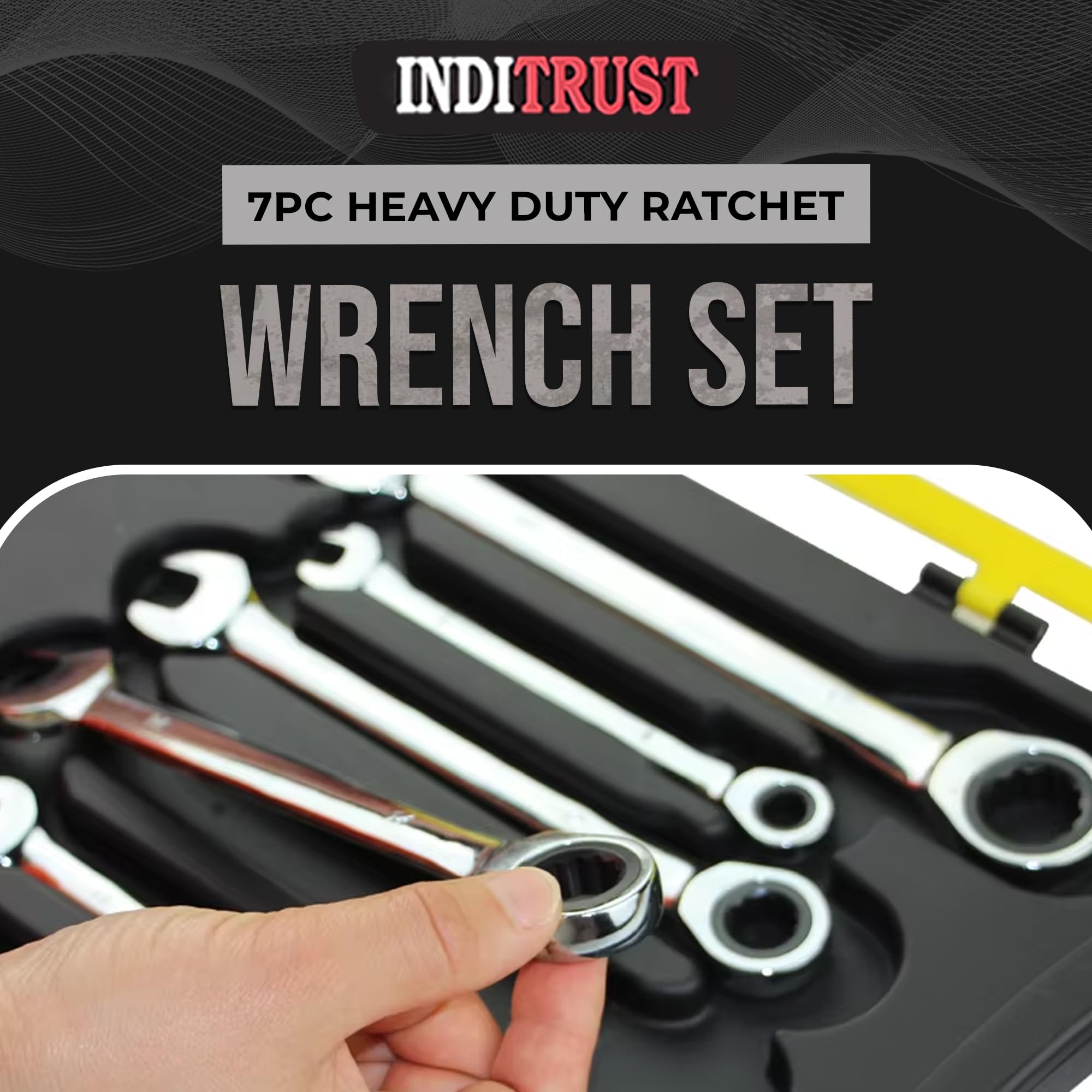 Inditrust 7PC Mirror doal Uses Ratchet wrench set (8.10.12.13.14.17.19) mm Ratchet Spanner Combination Wrench Set Of Keys Gear Ring Handle Chrome Vanadium Double Sided Combination Wrench 2