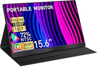 WUAWE 15.6 inch Portable Monitor, 1080P 72% NTSC 100% sRGB USB C HDMI Travel Monitor for Laptop, External Second Computer Monitor with HDR Freesync Low Blue Light for PC MacBook Phone PS5 Xbox Switch